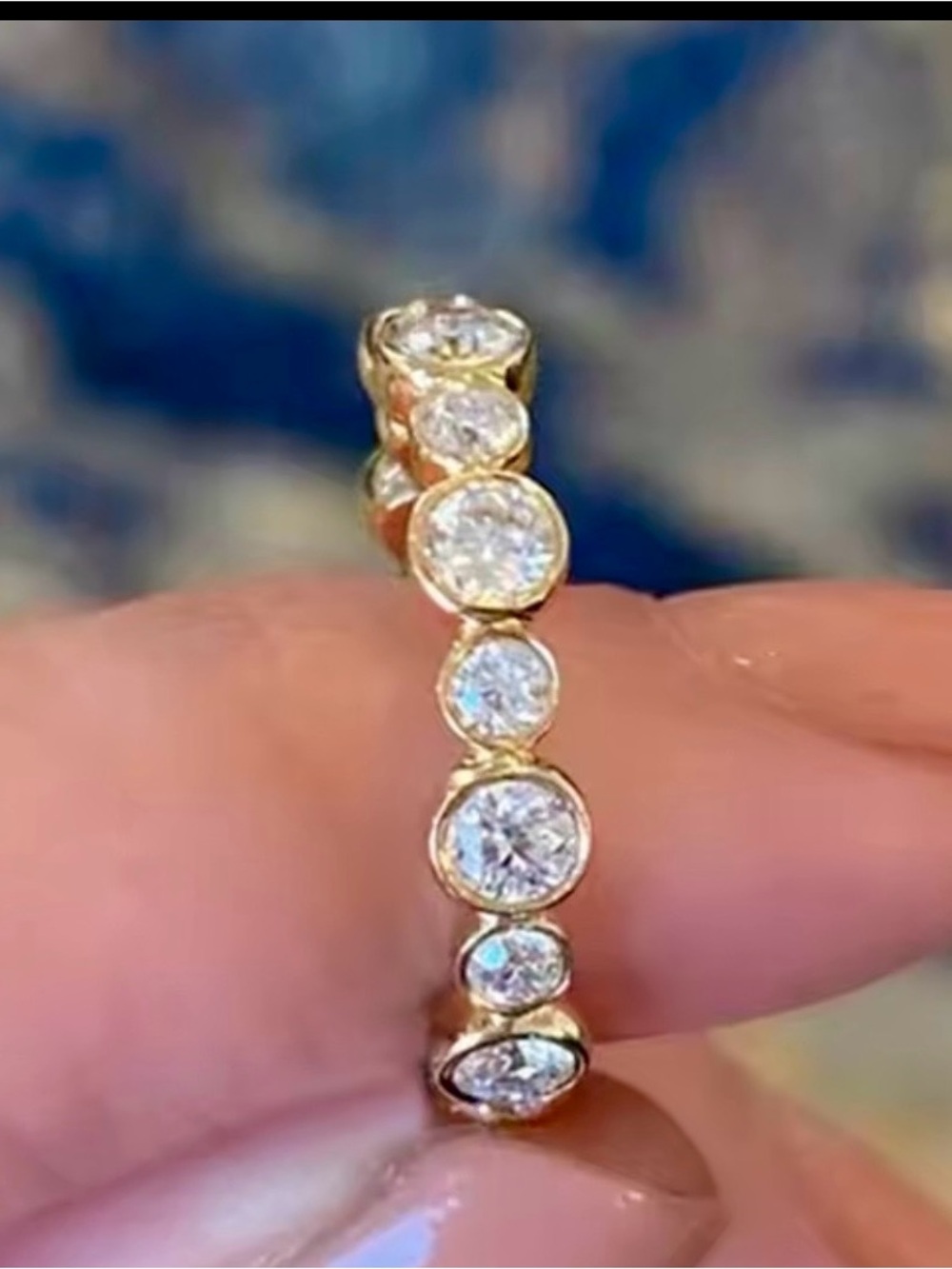Source Unknown Gold Bezel Eternity Band with Clear Stones